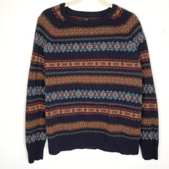 J. Crew Other - J. Crew Alpine Fair Isle Sweater Brown Navy Holiday Crew Neck Pullover